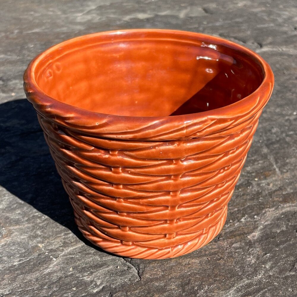 Vintage Rubens Originals Brown Basket Weave Ceramic Planter